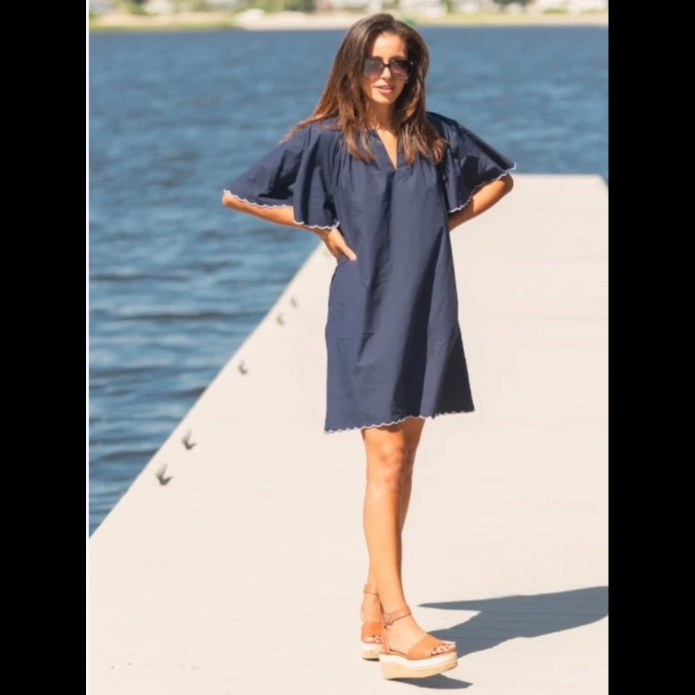 Navybleu Sz S Harbor Scallop Dress – Navy